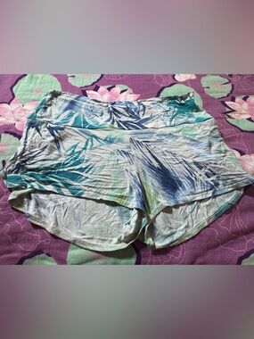 Women's Athletic Shorts - Teal Blue Palm Print